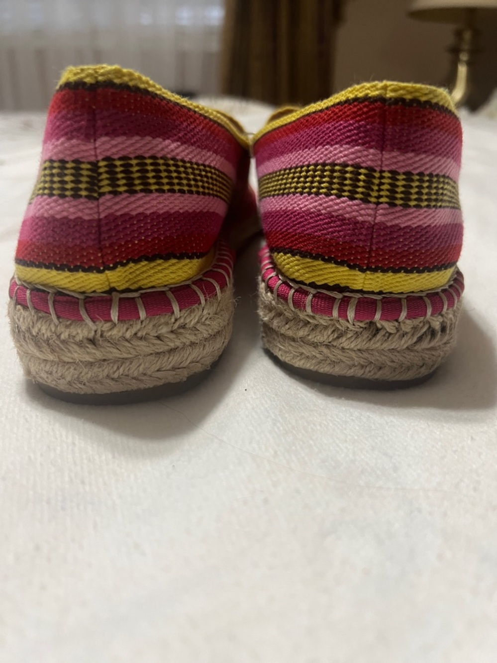 Chelsea & Violet Mimi Pink and Yellow Striped Canvas Espadrilles Size 9 - Picture 6 of 8